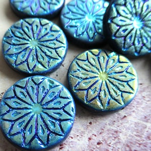 Mandala 2 esclusive perle di vetro di Boemia 18 mm nero opaco rivestimento vitrail verde blu giallo originali perline ceche ornamento etno boho