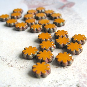 10 Boheemse glazen bloemen 9 x 9 mm curry Picasso afwerking pompoen cactus bloem originele Tsjechische kralen glazen bloemen tafel geslepen glazen bloemen