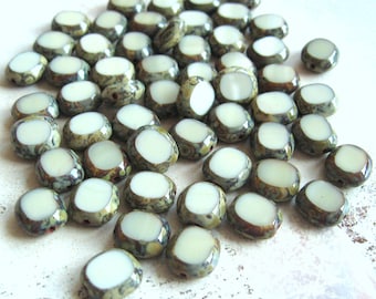 10 Bohemian glass beads Table Cut Candy 10 x 9 mm light grey Picasso finish original czech beads glass buttons opaque