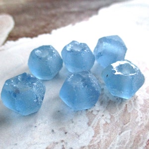 6 old glass beads approx. 9.5 - 11 mm Sky Blue recycled glass Indonesian beads faceted glass beads Ethno ethnic jewelry