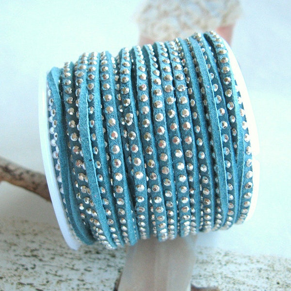 Bracelet en daim de 1 m avec rivets argenté bleu plongée foncé 3 mm de large pour bracelet enveloppant bijoux en cuir artificiel turquoise foncé Style Boho