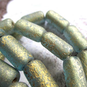 4 Bohemian glass beads tubes 14 x 7 mm sky blue transparent etched finish gold-colored finish large hole original czech beads large hole beads