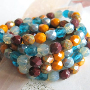 25 Böhmische Glasperlen 6 mm Farbmix Summer Darks Glasschliffperlen czech beads feuerpoliert facettiert fire polished terracotta petrol