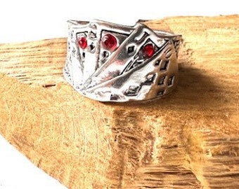 Playing Card Ring for Man, silver plated