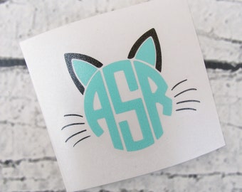 Vinyl Cat Monogram Decal - Kitty Cat Monogram - Cat Ears - Car Monogram Decal - Binder Decal - Folder Decal - School Supply Decal - Initials