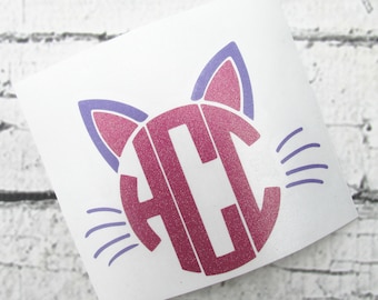 Vinyl Cat Monogram Decal - Kitty Cat Monogram - Cat Ears - Car Monogram Decal - Binder Decal - Folder Decal - School Supply Decal - Initials