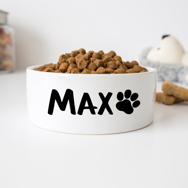 Vinyl Name Decal for Dog Bowl - Pet Bowl Name Sticker - Personalized Decal for Dog Food Bowl - Dog Name Sticker with Paw - Cat Name Decal