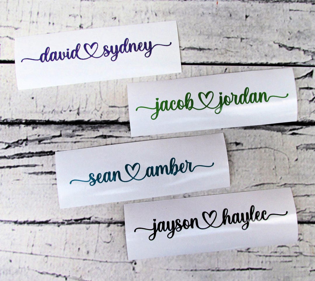 Name With Heart Decals - Wedding Name Decals - Custom Name Decals ...