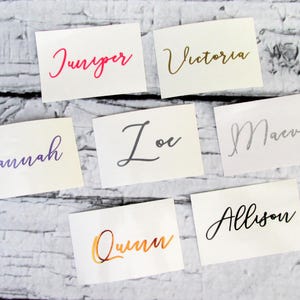 Custom Name Decals - Wedding Name Decals - Wedding Party Bridal Shower Name Stickers - Cursive Handwritten Decal - Custom Name Decal