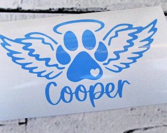 Calcomanía conmemorativa personalizada para perros - Calcomanía conmemorativa para mascotas - Calcomanía de alas de ángel - Regalo de condolencias para mascotas - Regalo de conmemoración para perros - Calcomanía para la pérdida de una mascota - Calcomanía para auto