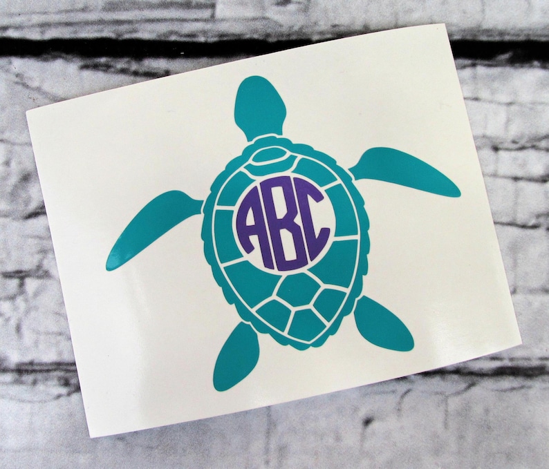 Turtlebox Custom Decal Vinyl Turtle Monogram Decal - Monogram Decal - Turtle Decal - Binder ...
