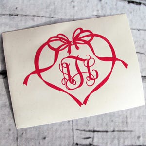 Coquette Bow Monogram Decal, Monogrammed Initials Decal, Monogram Heart Coquette Bow Sticker, Coquette Heart Bow, Custom Coquette Bow Decal
