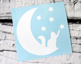 Custom Cat Moon Stars Decal - Custom Cat Stars Decal - Custom Cat Moon Sticker - Cat Lover - Cat Mom - Cat Decal - Car Decal - Laptop Decal