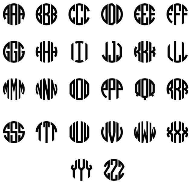Vinyl Monogram Decal - Circle Monogram Sticker - Monogram Car Decal ...