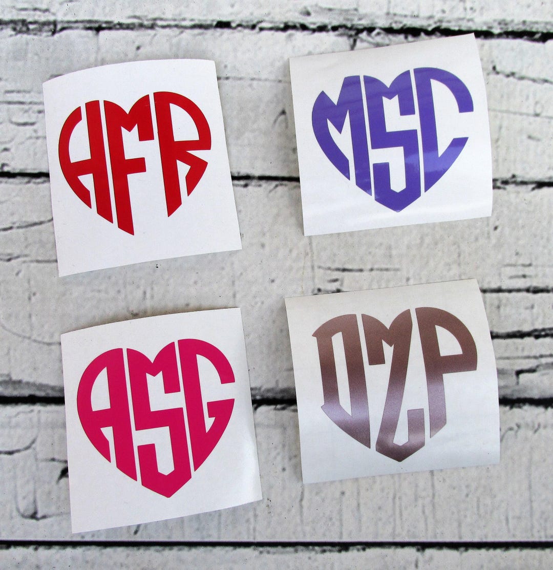 Heart Monogram Decal - Heart Monogram Sticker - Heart Monogram Car ...