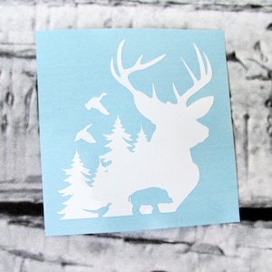 Deer Antler Decal For Truck - Wildlife Sticker - Outdoor Lover Gift - Deer Decal - Custom Hunter Sticker - Deer Shadow Decal - Truck Decal