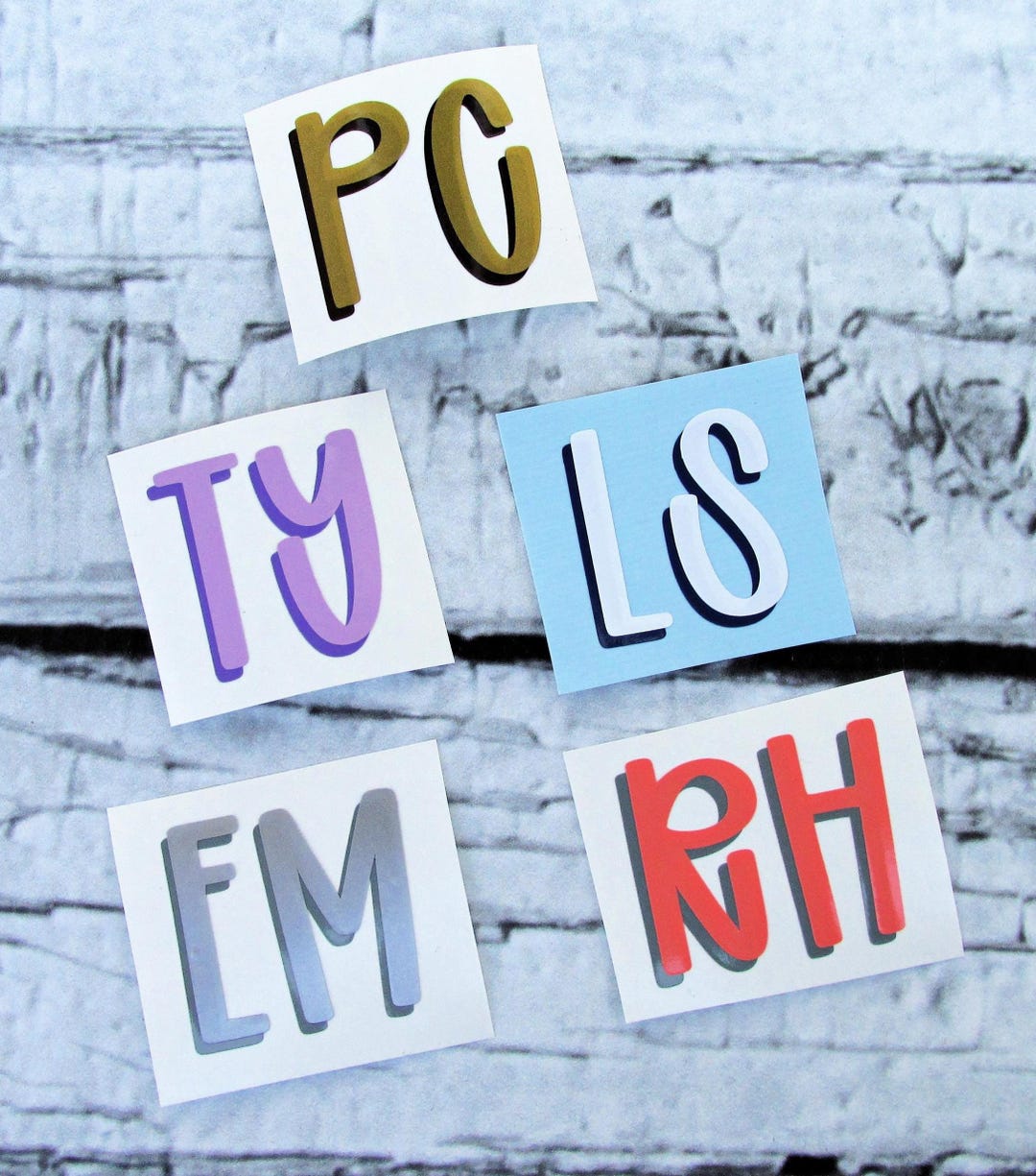 Two Letter Double Layer Initials Decal - Shadow Decal Initials - Vinyl ...