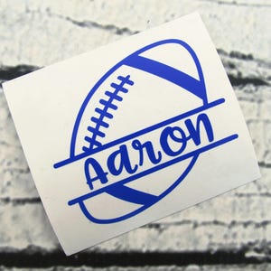 Football Name Decal - Vinyl Name Decal - Split Football with Name - Football Sticker - Water Bottle Decal - Binder Decal - Window Decal