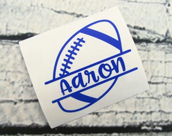 Football Name Decal - Vinyl Name Decal - Split Football with Name - Football Sticker - Water Bottle Decal - Binder Decal - Window Decal
