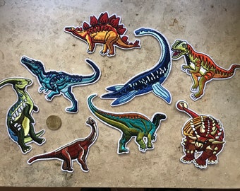 Dinosaurier Bügebilder schwimmend und an Land, verschiedene Patches