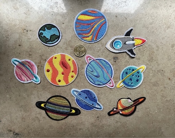 Iron on patch space planets rockets ufos