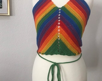 Häkeltop Crop Top Regenbogen  Größe S/M Hippie Festivaltop Sommer