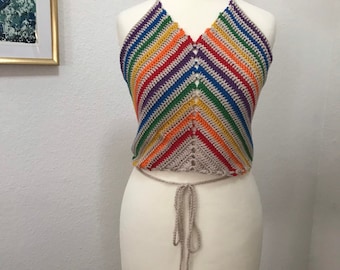 Festival crochet crop top 100% cotton rainbow lgbtq