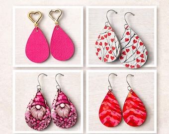 Red Statement Earrings, Valentine, Teardrop, Lightweight, Pink, Red Hearts, Gnome