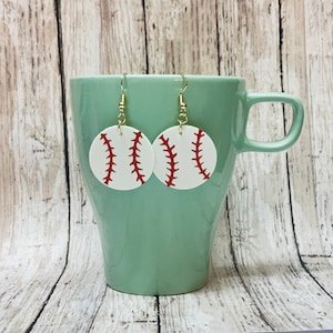 Baseball Earrings, Baseball Fan, Baseball Mom, Sports Earrings, T-Ball Mom, Baseball Gift, Baseball Team, White Earrings, Circle Earrings