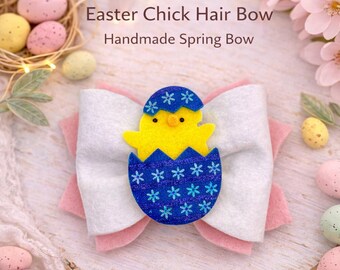 Easter Chick Hair Bow | Handmade Spring Felt Accessory (4" Bow)