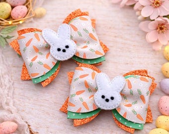 Easter Bunny Carrot Hair Bow | Glitter Layered Spring Accessory  | Gift for Girl  | Basket