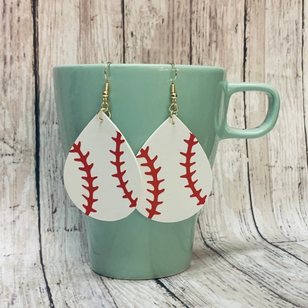 Baseball Earrings, Baseball Fan, Baseball Mom, Sports Earrings, T-Ball Mom, Baseball Gift, Baseball Team, White Earrings, Teardrop Earrings
