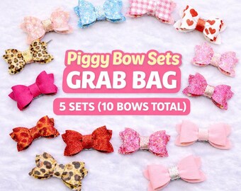 Piggy Bow Set Grab Bag | 5 Random Sets | Small Hair Bows | Faux Leather | Mystery Set