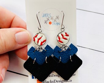 Baseball earrings, gift for baseball mom, sport earrings, little league, T-ball, dangle earrings, game day earrings, handmade, unique, fun