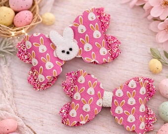 Handmade Pink Bunny Hair Clips for Easter, Toddler Girls Spring Accessory