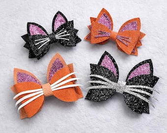 Glitter Cat Ear Hair Bow | Faux Leather Kitty Clip