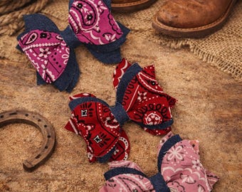 Western Hair Bow | Cowgirl | Bandana | Farm & Rodeo Hair Accessory | Baby Toddler Girl | 4H | Country