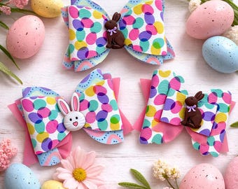 Easter Egg Hair Bow, Pastel Bunny Spring Boutique Clip, Girls Outfit Accessory