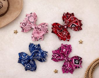 Bandana Hair Bow, Rodeo,Cowgirl, Western, Farm, for  Baby & Toddler