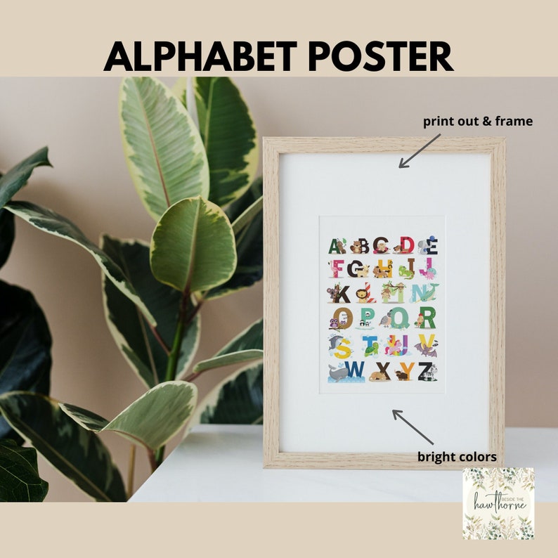 Kindergarten Alphabet Poster Printable Preschool Animal Etsy