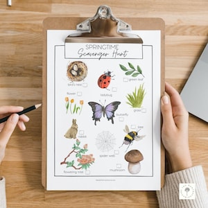 Spring Scavenger Hunt for Kids | Printable Homeschool Worksheets, Preschool, Kindergarten, Nature Scavenger Hunt, Birthday Activity Sheets