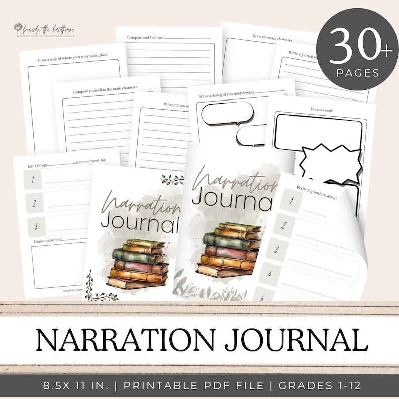 Diario di narrazione di Charlotte Mason, quaderno di narrazione per l'istruzione parentale, spunti di narrazione, quaderno di lavoro, materiale stampabile per l'istruzione parentale, narrazione scritta, PDF immagine 1