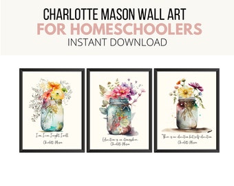 Charlotte Mason Citazione Wall Art per Homeschoolers / Poster di Charlotte Mason / Acquerello Floreale / Motto di Charlotte Mason / Arte in classe, PDF
