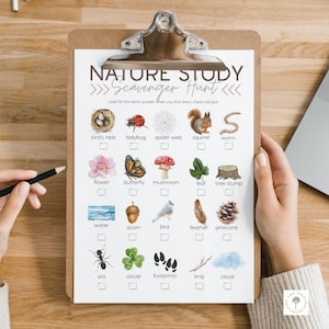 Nature Study Scavenger Hunt, Printable Outdoor Activity for Kids, Montessori Learning, Nature Exploration Fun, Charlotte Mason Homeschool