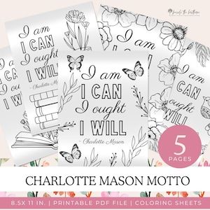 Charlotte Mason Motto Coloring Sheets, Coloring Pages, Homeschool Coloring Pages, Charlotte Mason, Printable Coloring Sheets, 5 Pages