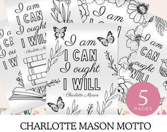 Motti di Charlotte Mason da colorare, pagine da colorare, pagine da colorare per la scuola domestica, Charlotte Mason, fogli da colorare stampabili, 5 pagine