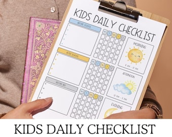 Printable Editable Kids Daily Routine Checklist, Customizable Chore Chart, Morning and Evening Planner, PDF Download