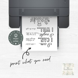 May include: Printable black and white motivational quote cards with floral accents. The text reads "I am... a child of God", "I CAN... do all things", "I ought... to do my duty to God & love others", "I WILL... choose the right".