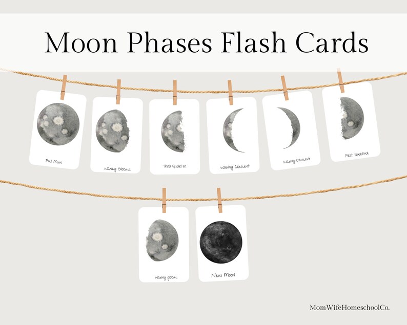Moon Phase Cards Lunar Phases Flash Cards Homeschool - Etsy