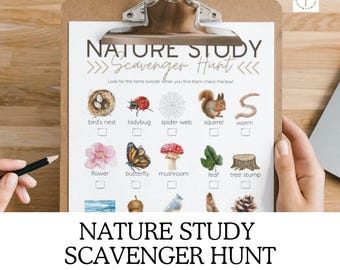 Natuurstudie speurtocht, afdrukbare buitenactiviteit voor kinderen, Montessori leren, natuurverkenning leuk, Charlotte Mason Homeschool